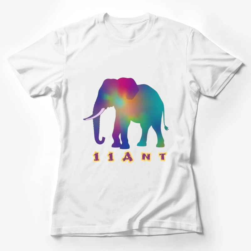 Rainbow Gradient Elephant Silhouette with "11ANT" Text Female T-Shirt