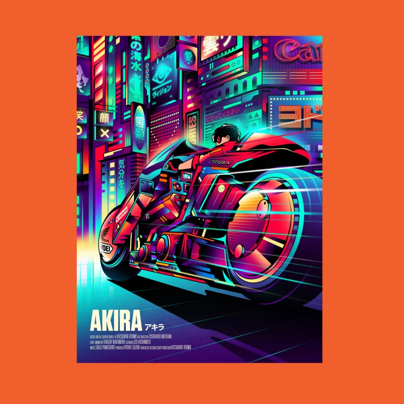 Cyberpunk Akira Motorcycle in Neon City Female T-Shirt