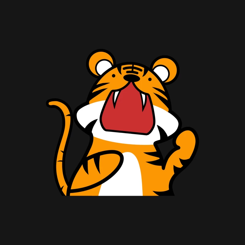 Fröhlicher Tiger-Maskottchen-Design Herren Langarm T-Shirt