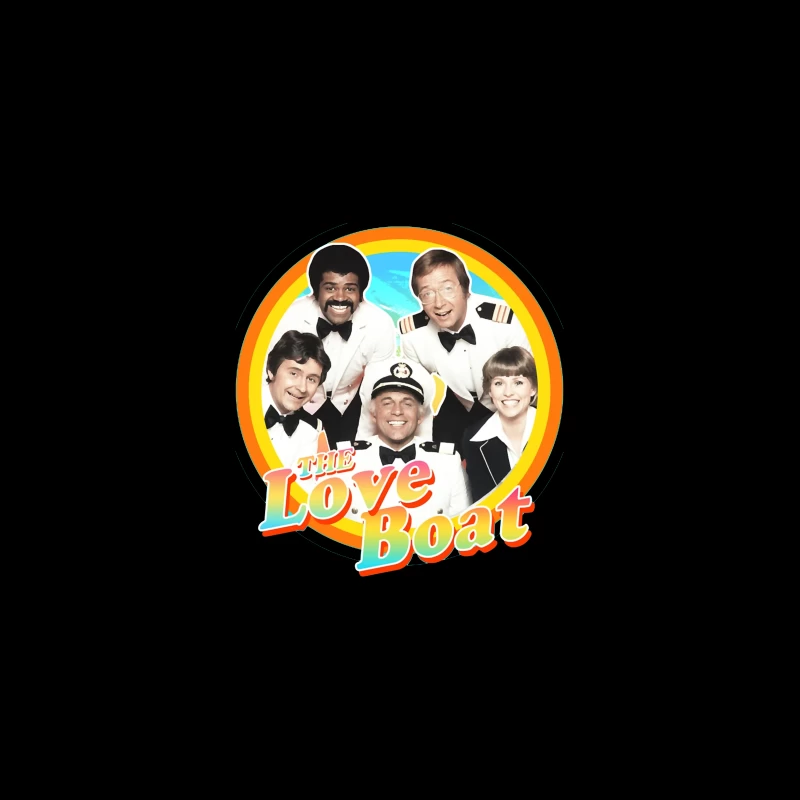 The Love Boat Classic TV Show Cast Promotional Image with Rainbow Circle Frame Travel Mug