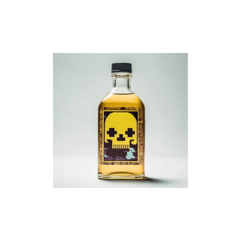 Pixel Art Skull Liquor Bottle with Retro Gaming Design Travel Mug