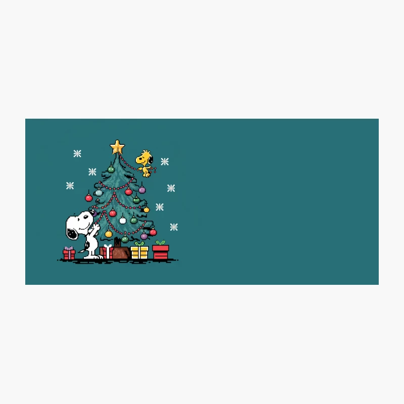 Snoopy and Woodstock Decorating Christmas Tree in Pixel Art Style Coffee Mug