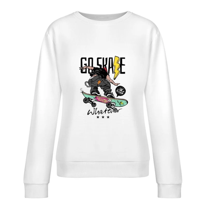 Skater in Aktion mit Blitz und Totenschädel-Design Damen Pullover Sweatshirt