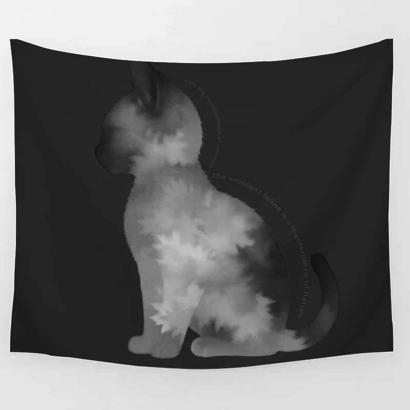 Artistic Black Cat Silhouette with Inspirational Text Tapestry