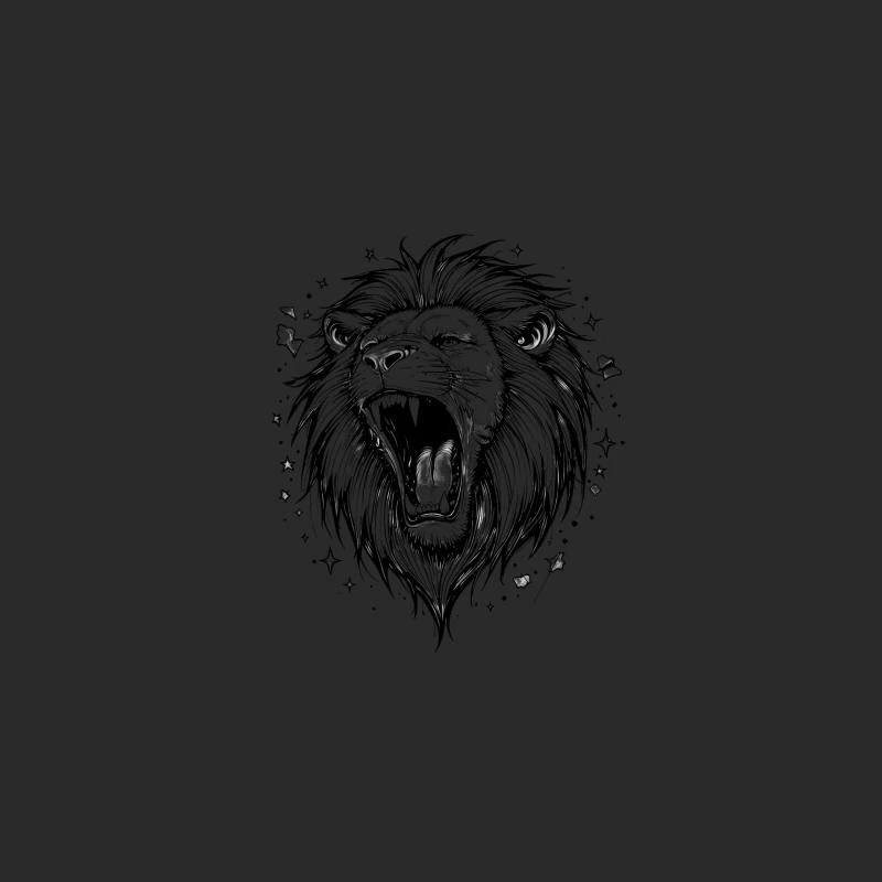 Detailed Roaring Lion Illustration in Black and White Baseball Cap