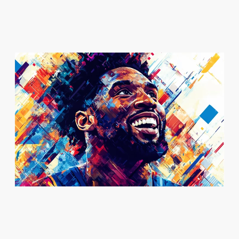 Vibrant Digital Portrait of Joyful Basketball Icon Travel Mug
