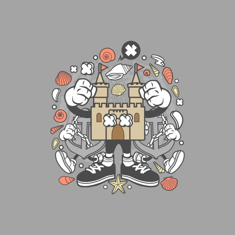 Château animé et éléments marins Femme T-Shirt