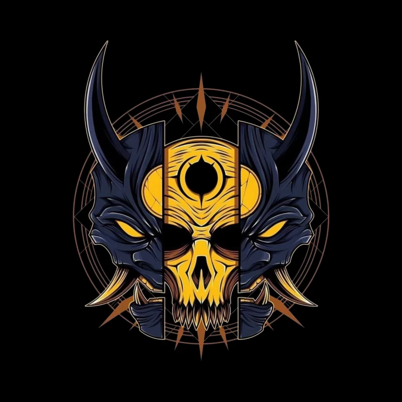 Fantasy Demon Skull Illustration Throw Pillow