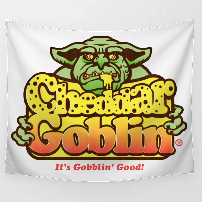 Retro Goblin Character Food Logo with Yellow Typography Tapestry