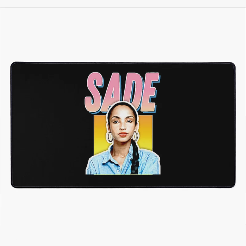 Stylized Pop Art Portrait with Pink "SADE" Text Desk Mat