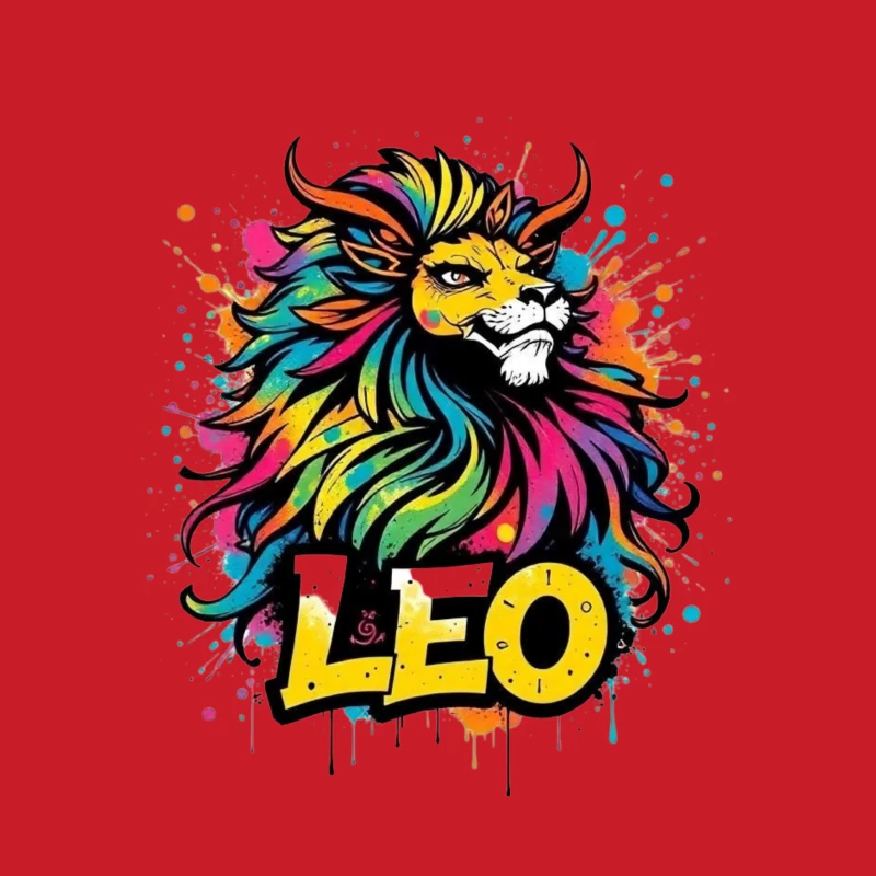 Colorful Leo Zodiac Lion Art Male Pullover Hoodie