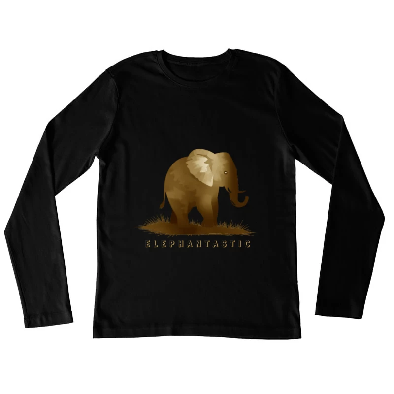 Elephantastic - Vintage Elephant Silhouette Illustration with Typography Female Long Sleeve T-Shirt