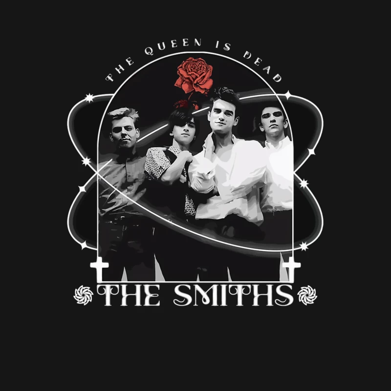 The Smiths - Vintage Black and White Band Portrait with Red Rose Male T-Shirt