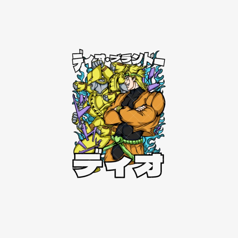 Anime-Charakter mit Stand und Schriftzeichen Herren Langarm T-Shirt