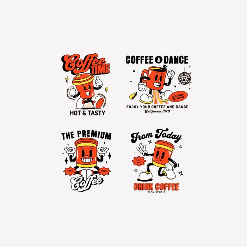 Fröhlicher Kaffeebecher-Charakter Herren T-Shirt
