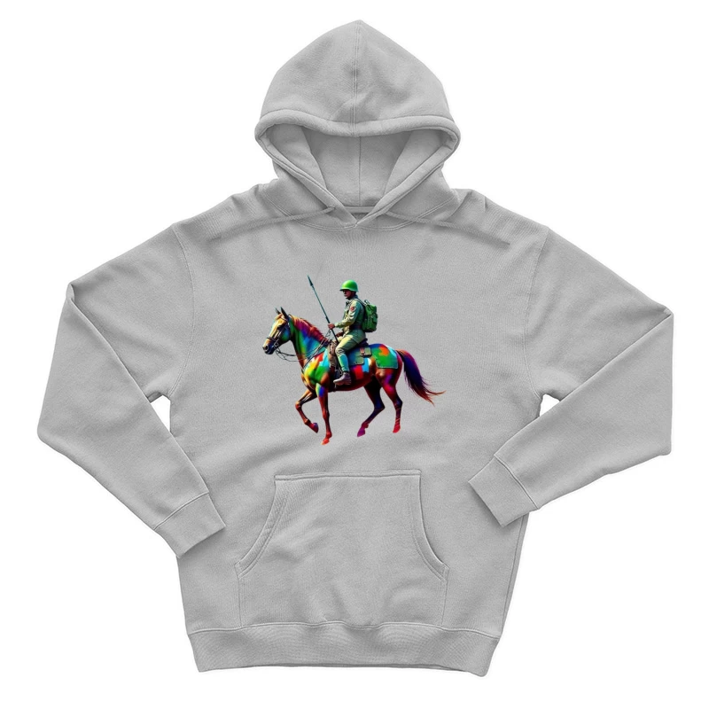 Colorful Military Cavalry Soldier on Horseback Male Pullover Hoodie