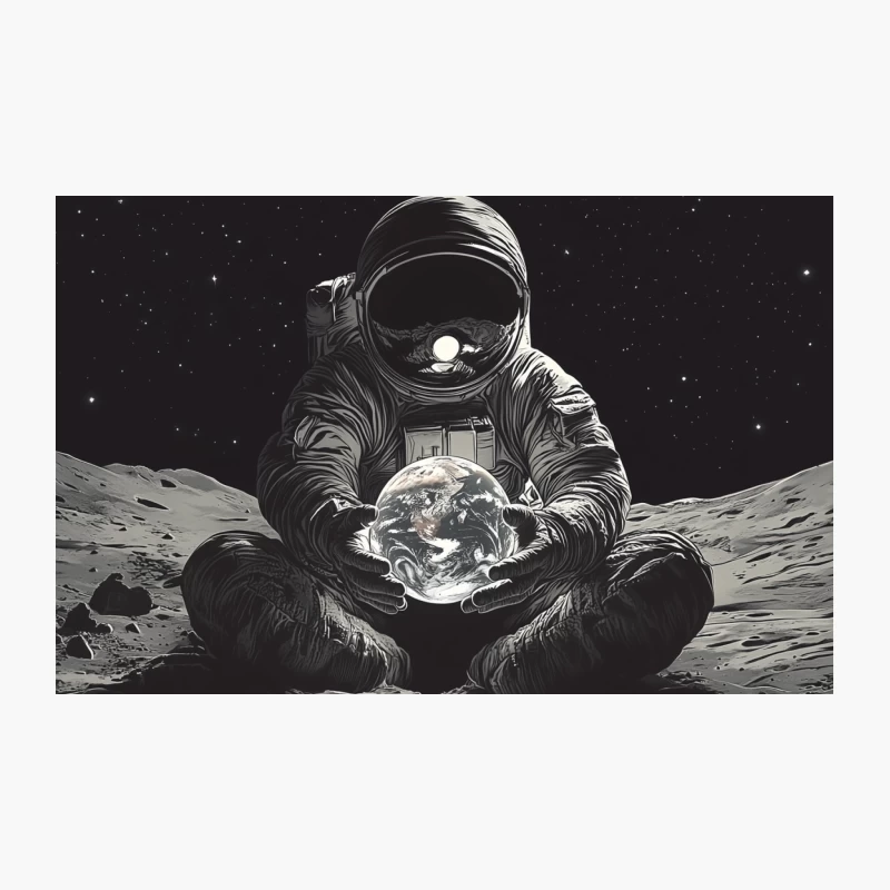 Cosmic Contemplation: Astronaut Cradles Earth on Lunar Surface Travel Mug