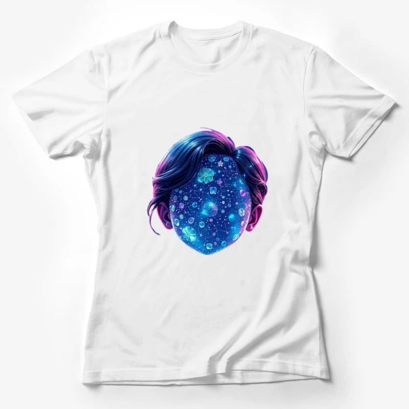 Ethereal Cosmic Portrait with Galaxy-Patterned Face Female T-Shirt