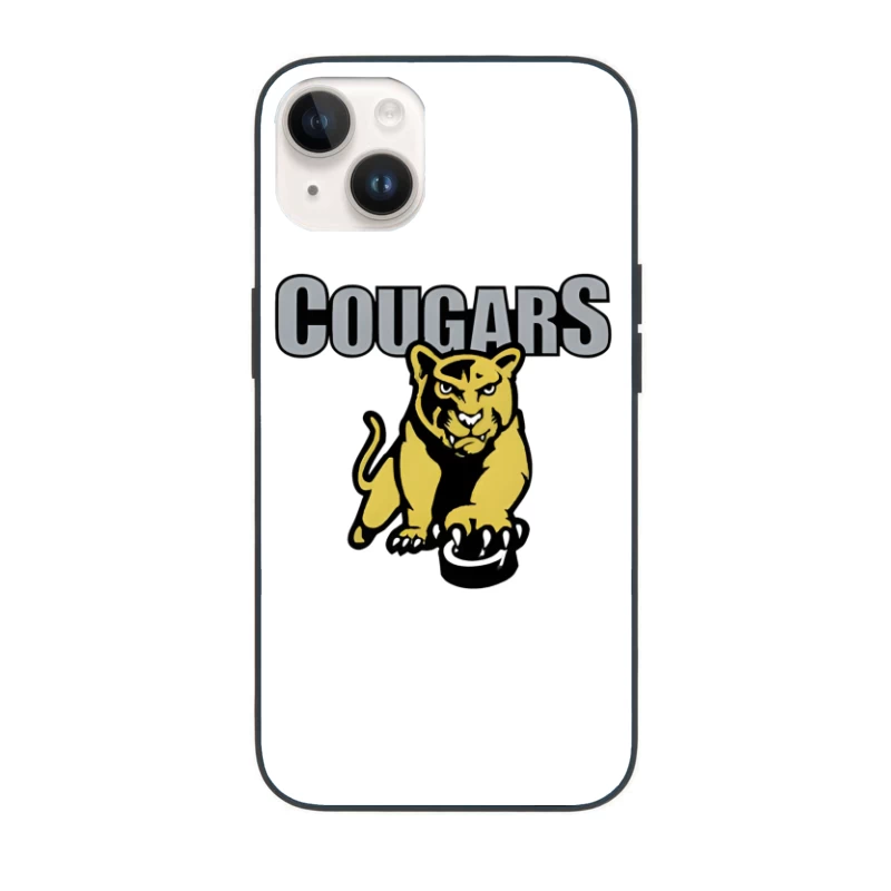 Fierce Yellow Cougar Sports Team Logo with Gray Text iPhone Case