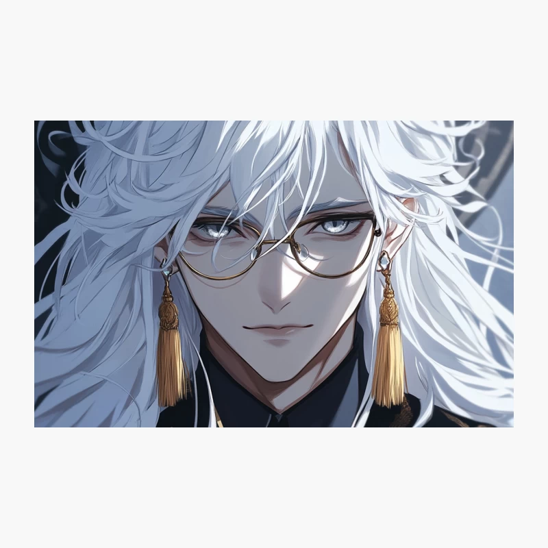 Elegant Anime Character with White Hair and Glasses Travel Mug