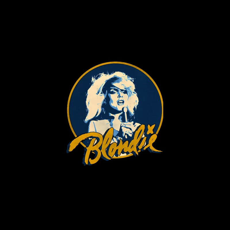 Vintage Blondie Band Logo with Blue and Gold Design Travel Mug