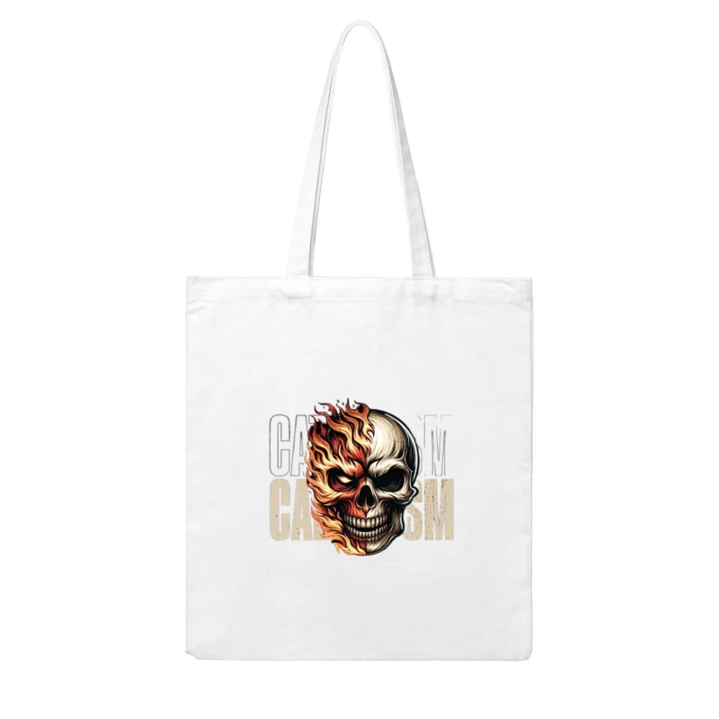 Burning Skull Gothic Flame Design Cotton Tote Bag