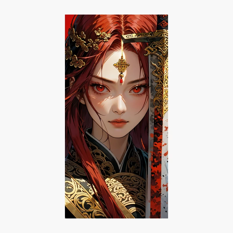 Crimson-Haired Warrior Princess: A Fantasy Portrait iPhone Case