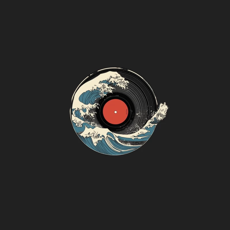 The Great Wave of Music: A Vinyl Record Ocean Bucket Hat