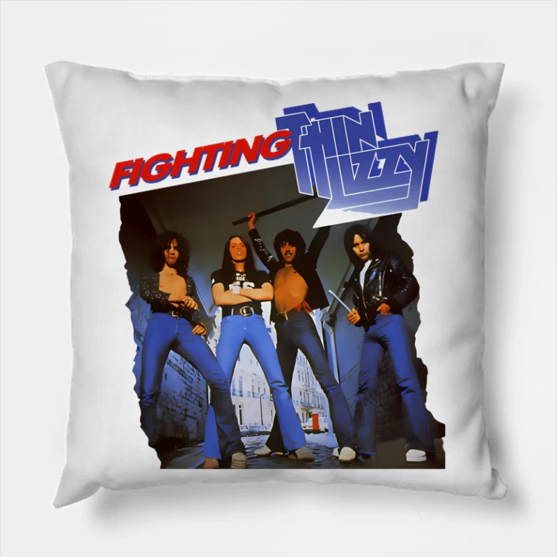 Thin Lizzy "Fighting" Album Cover Promotional Photo from 1970s Throw Pillow