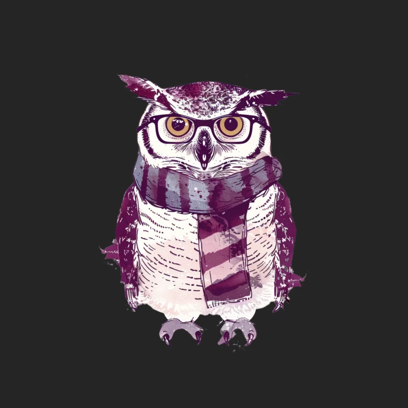 Hipster Owl with Glasses and Scarf: Artistic Purple Illustration Female Pullover Sweatshirt