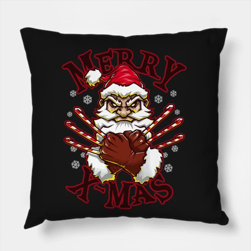 Muscle Santa: Merry X-Mas with Attitude Throw Pillow