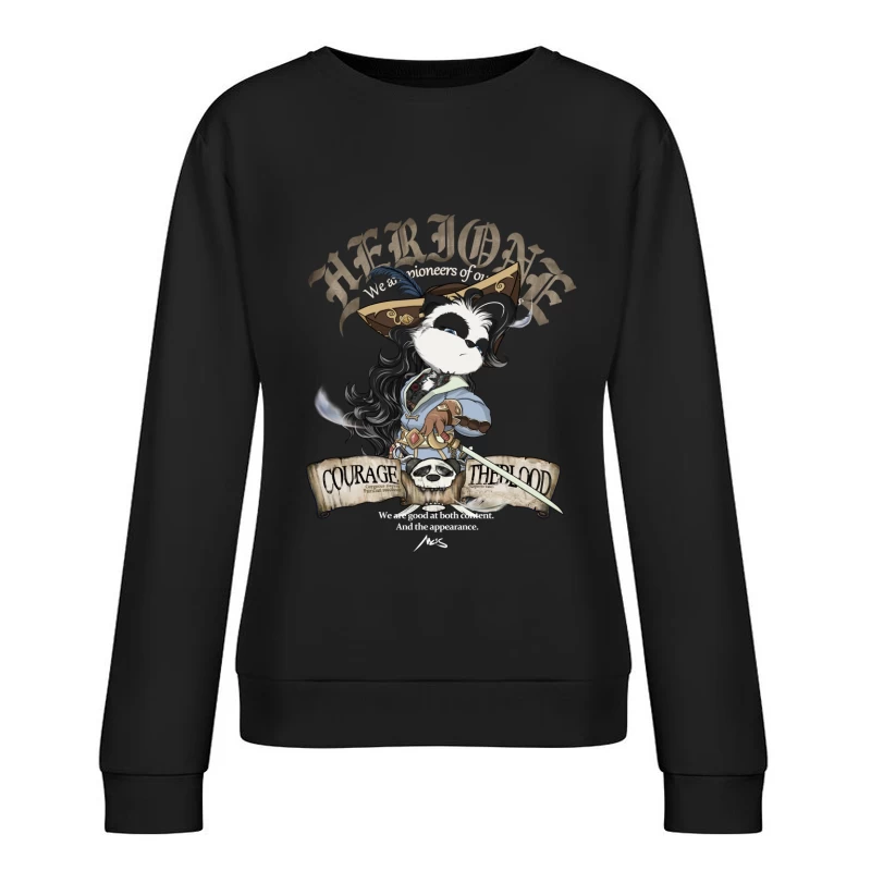 Heldin Katze mit Schwert und Totenkopf Damen Pullover Sweatshirt