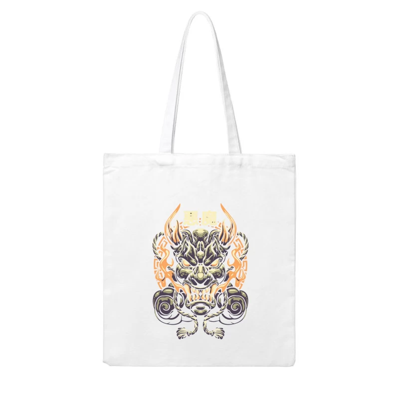 Epic Japanese Demon Mask Illustration Cotton Tote Bag