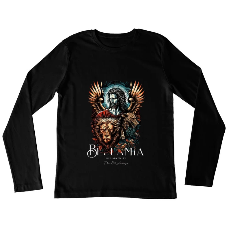 Mystical Religious Gothic Art with Lion and Angel Wings Female Long Sleeve T-Shirt