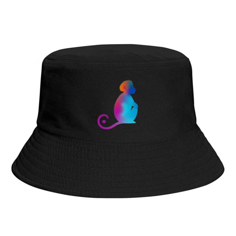 Colorful Gradient Monkey Silhouette with Curled Tail Bucket Hat