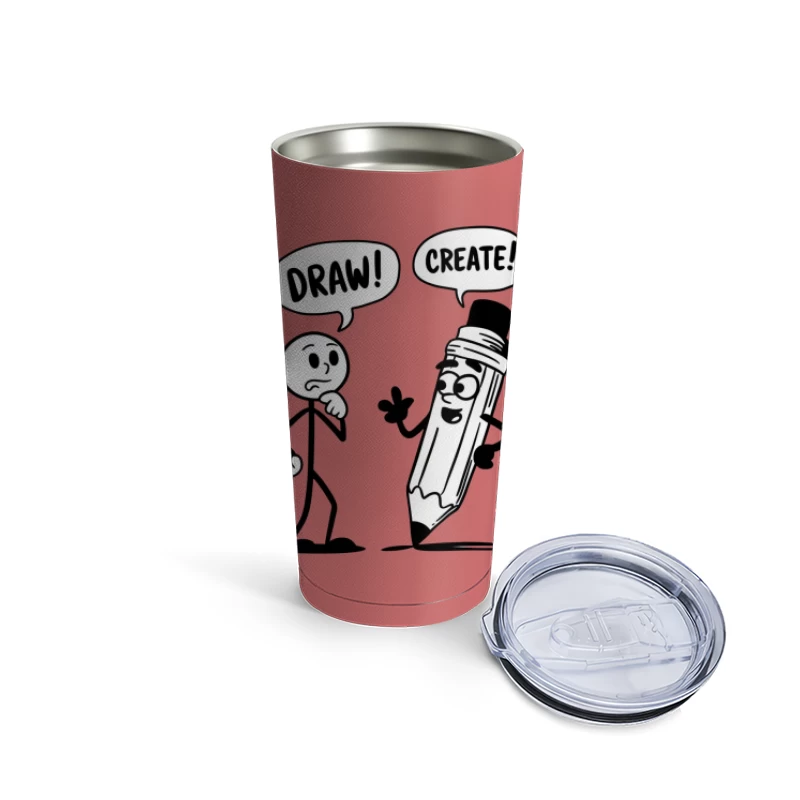Creative Stick Figure and Pencil Character Inspiring to Draw Travel Mug