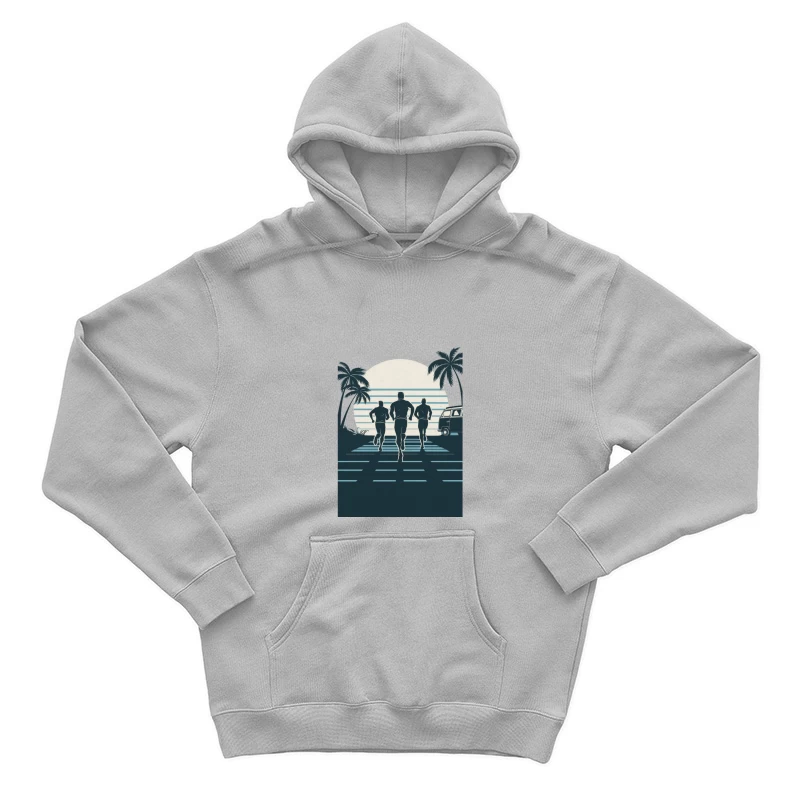 Retro Beach Run: Silhouettes at Sunset Male Pullover Hoodie