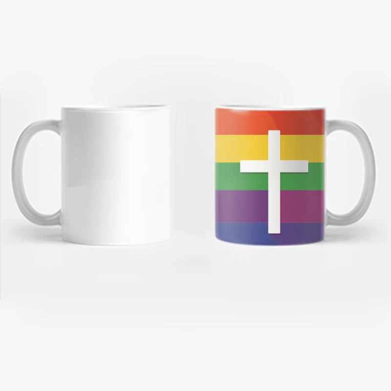 Christian Cross on Rainbow Pride Flag: Religious LGBTQ Symbolism Coffee Mug