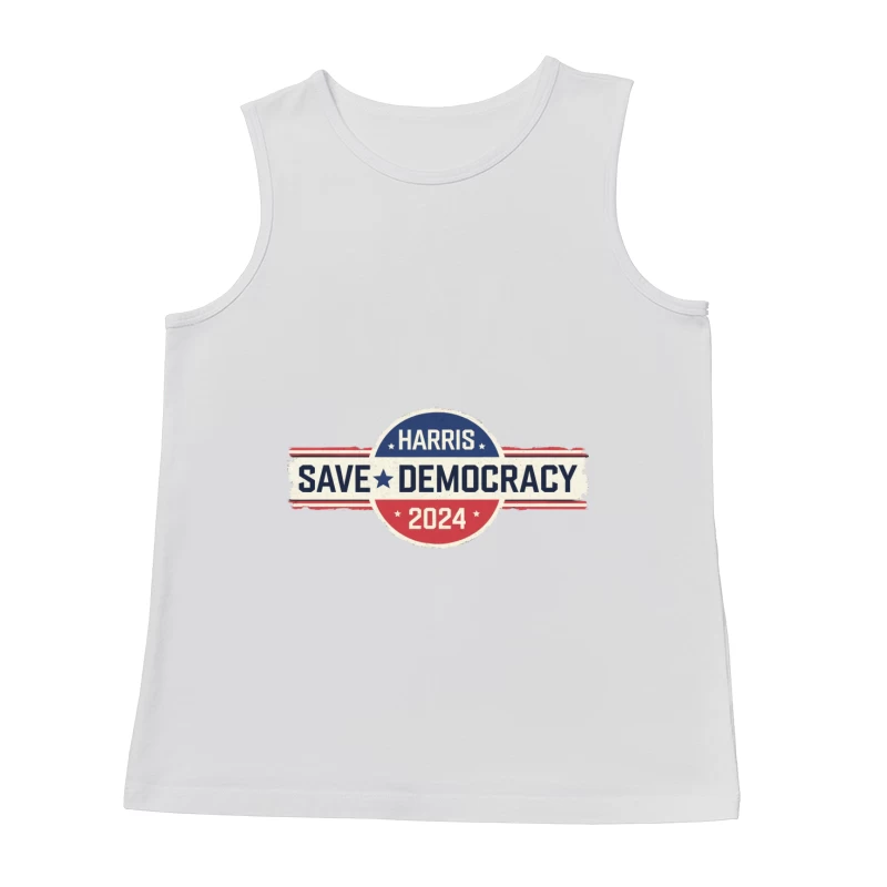 Harris 2024 Campaign Button: Save Democracy Slogan Male Tank Top