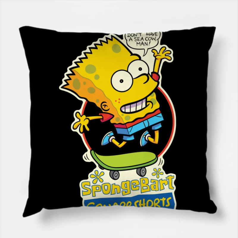 SpongeBart Squareshorts Skateboarding Character Throw Pillow