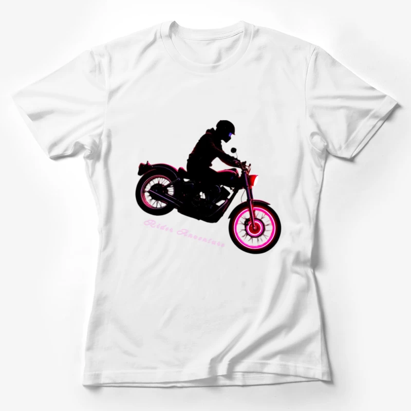 Neon-Glowing Vintage Motorcycle Rider Silhouette Female T-Shirt