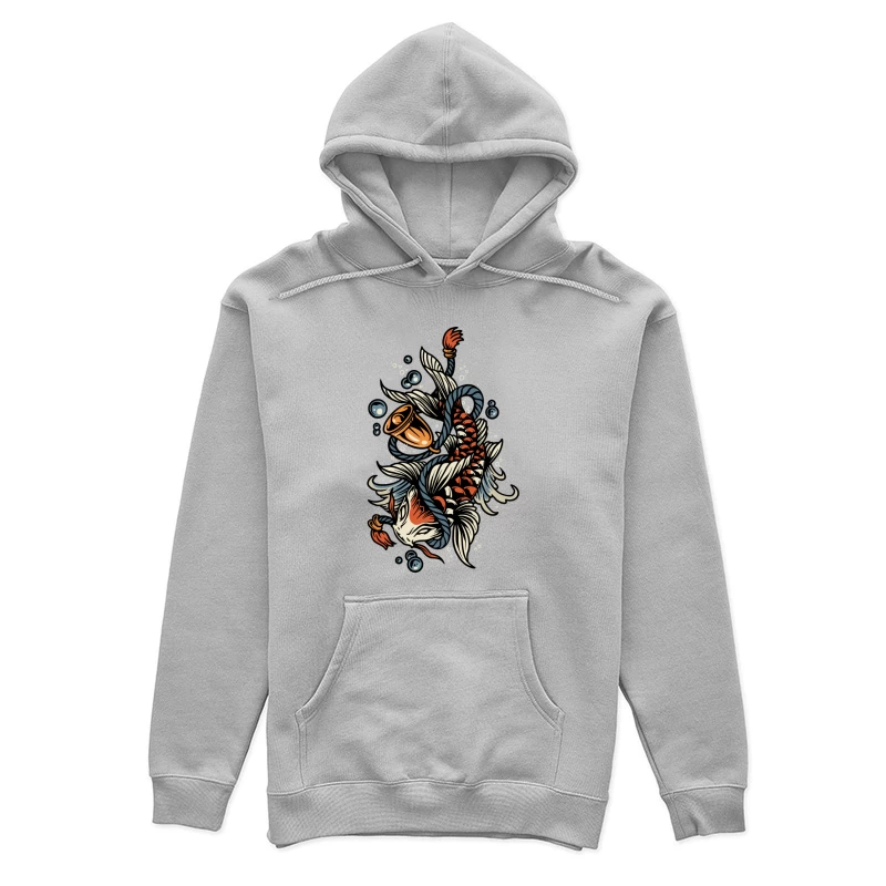 Koi Fish Tattoo Illustration with Bubbles Female Pullover Hoodie