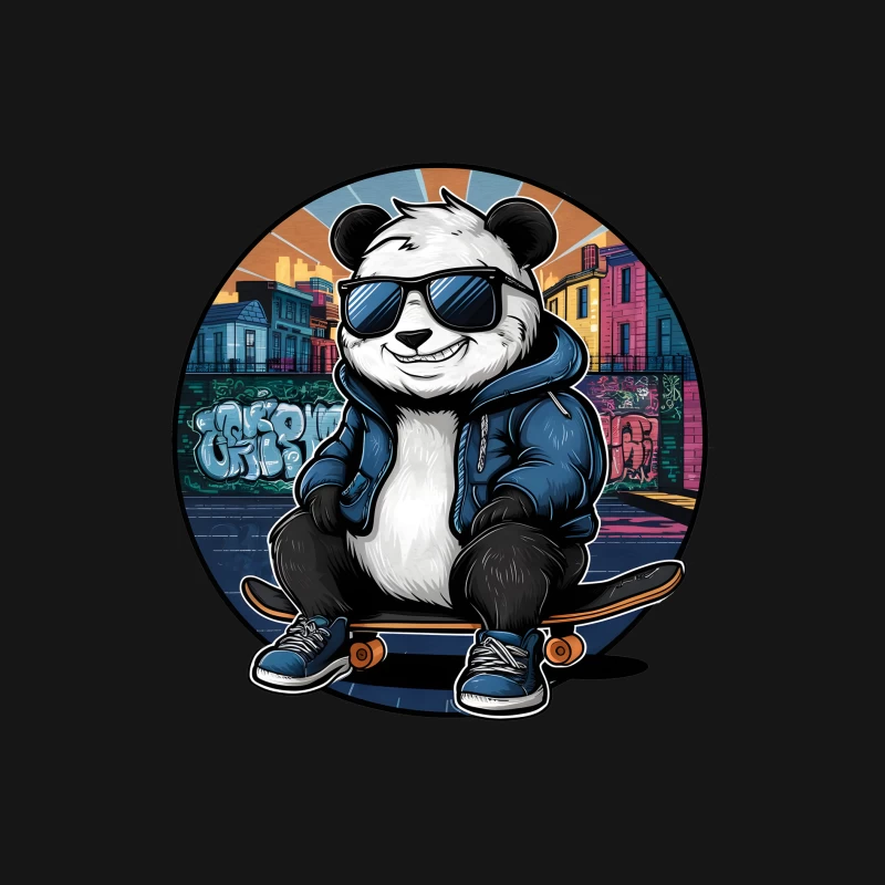 Cool Cartoon Panda Skateboarding in Urban Graffiti Street Female Long Sleeve T-Shirt