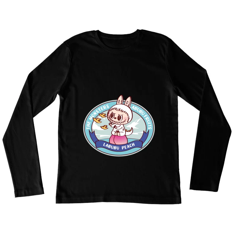 Labubu auf einem Pfirsich sitzend Damen Langarm T-Shirt