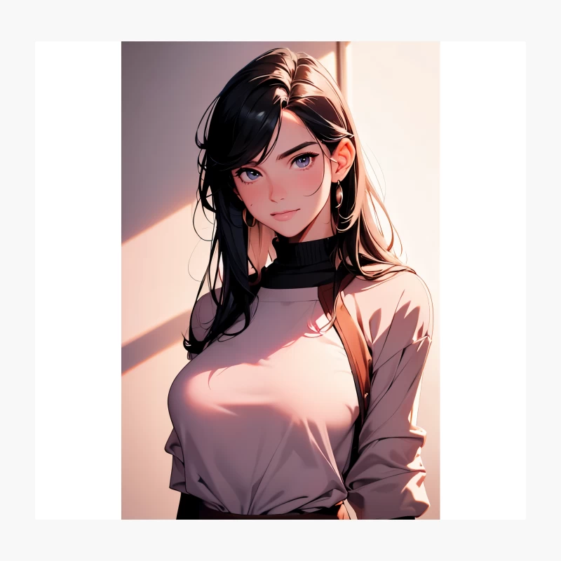 Anime Portrait: Blue-Eyed Girl with Dark Hair in Sunlight Throw Pillow