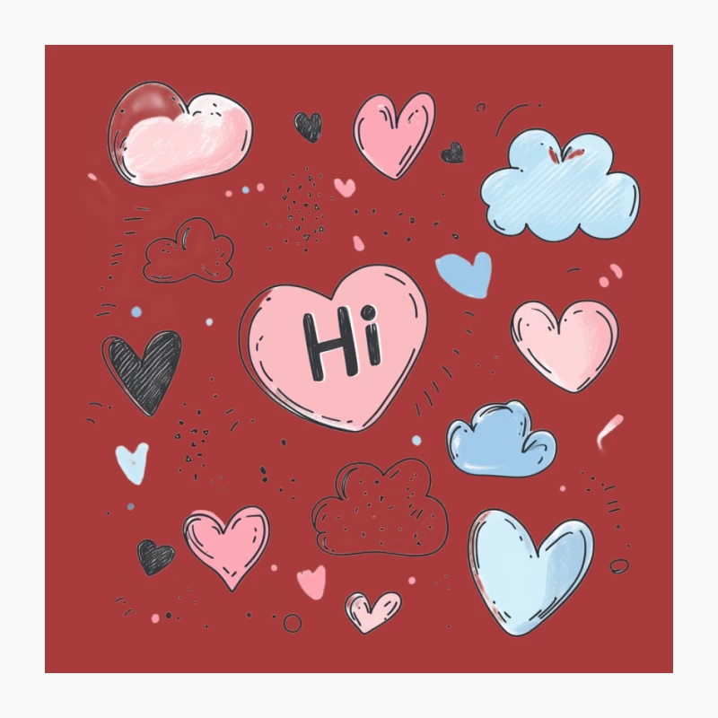 Cute Pastel Hearts and Clouds Doodle Greeting Pin