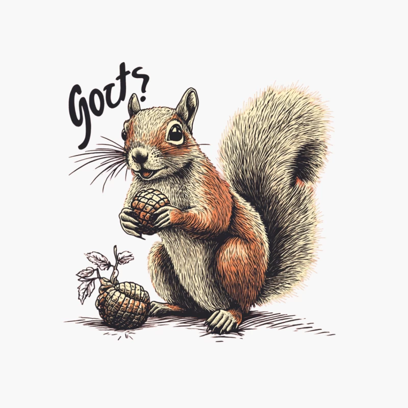 Artistic Squirrel Illustration with Pinecone and Text Cotton Tote Bag