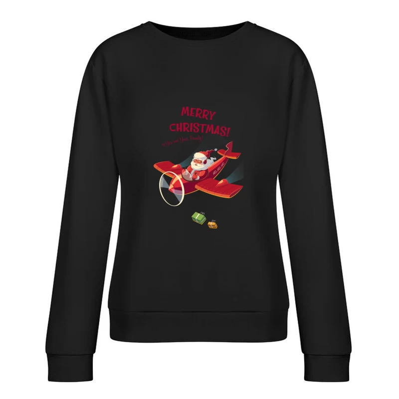 Père Noël en avion souhaitant Joyeux Noël Femme Sweat-shirt à enfiler