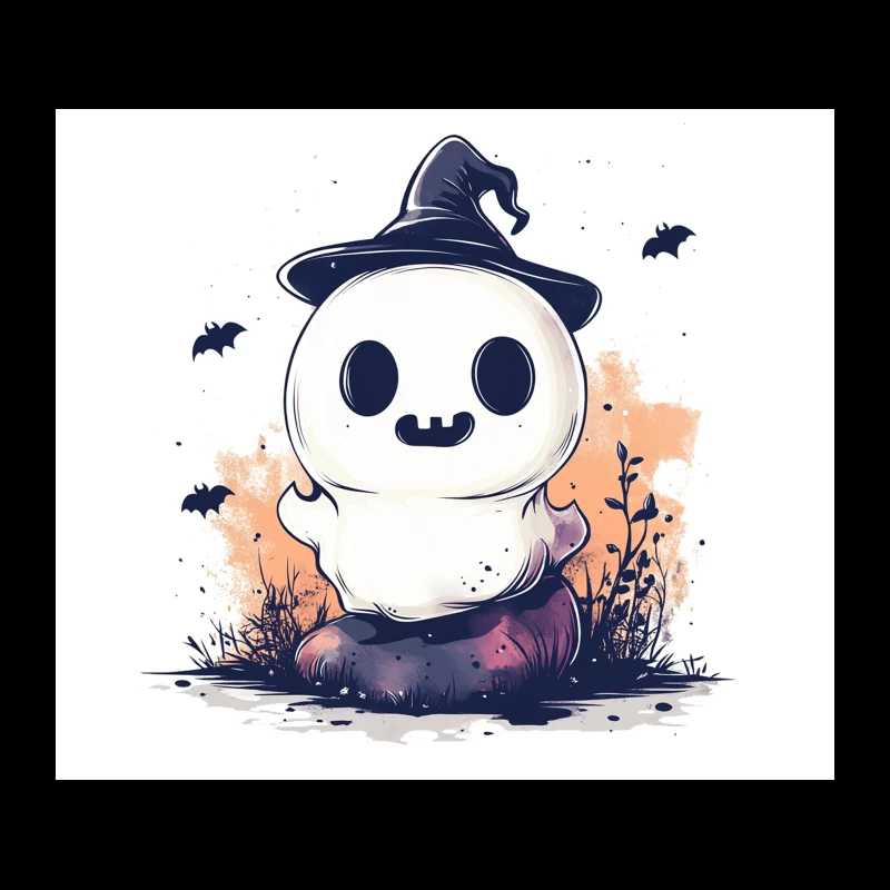 Cute Ghostly Halloween Character with Witch Hat Tapestry