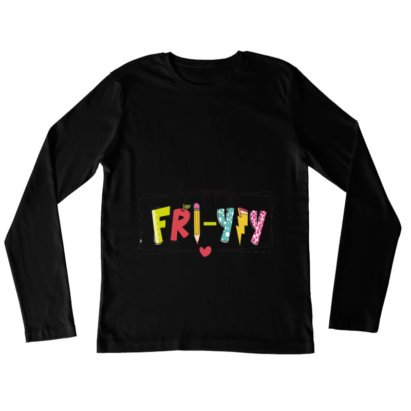 Fröhlicher Freitag Design mit Symbolen Damen Langarm T-Shirt